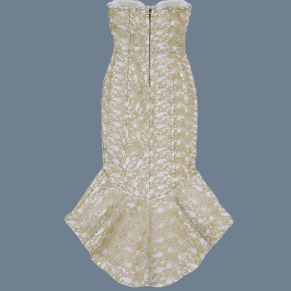 Bustier Strapless Lace Mermaid Bandage Dress | Fishtail Hem Sculpted Fit | S - Picture 5 of 8